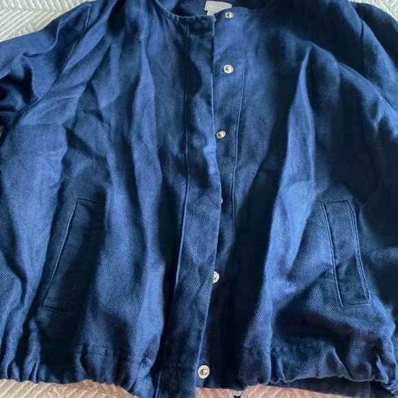 Chicos Blue Linen Snap Front 3/4 Sleeve Jacket - Picture 5 of 9